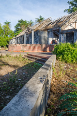 Ruins of once grand mansion or lodge on island Bubaque in Bijagos Archipelago of Guinea Bissau, West Africa