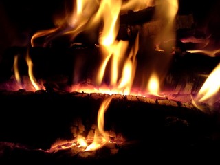 Flames Lapping Through Charcoal Logs