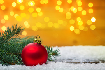 Fototapeta na wymiar Christmas background with christmas tree ball and fir