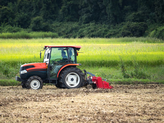Fototapeta na wymiar トラクターによる農作業 