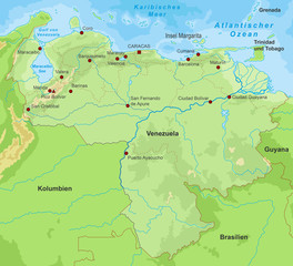 Venezuela Landkarte mit Höhenschichten (Land) (detailliert)