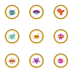 Pop art bubble icons set, cartoon style