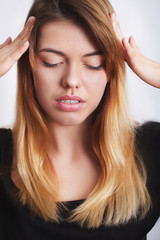 Woman In Pain. Beautiful Girl Feeling Toothache, Jaw, Neck Pain