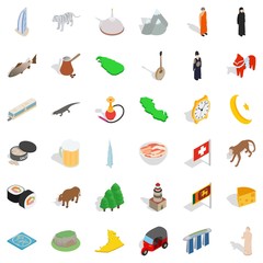Islam icons set, isometric style