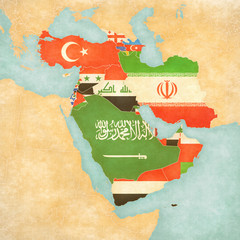 Map of Western Asia - Flags of all countries