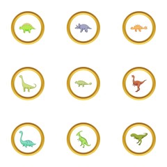 Different dinosaurs icons set, cartoon style