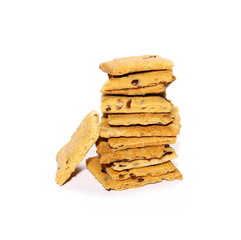 Wholewheat grain snacks with flax seed, sliced isolated on white background