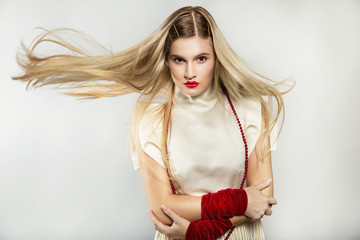 beautiful blond girl with long flowing hair