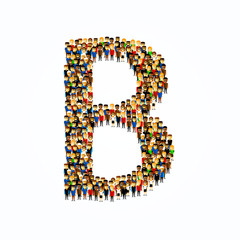 A group of people in the shape of English alphabet letter B on light background. Vector illustration.