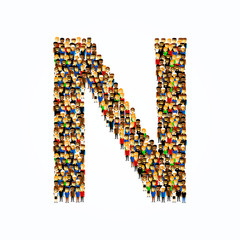 A group of people in the shape of English alphabet letter N on light background. Vector illustration.