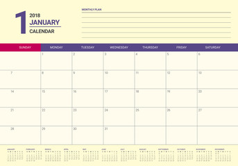 January 2018 calendar planner vector illustration