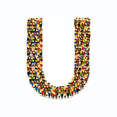 A group of people in the shape of English alphabet letter U on light background. Vector illustration.