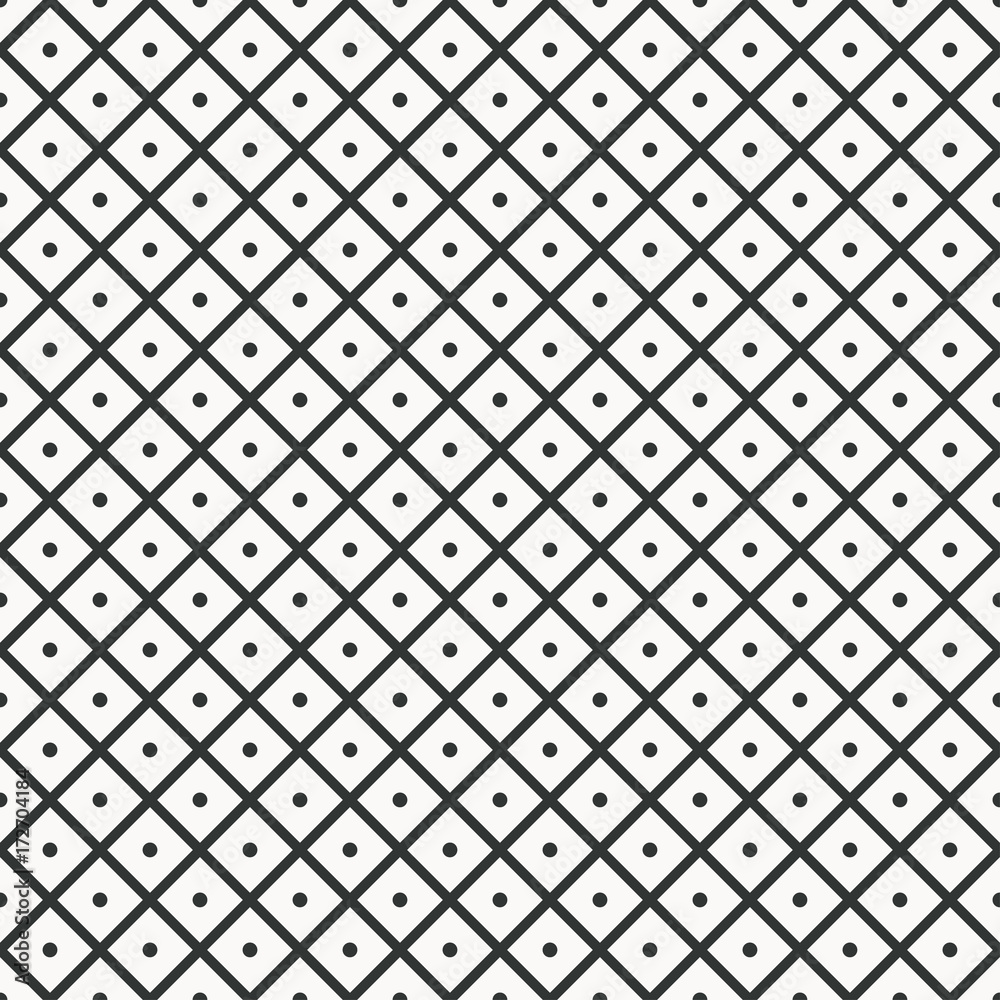 Poster Geometric seamless pattern. Repeated rhombuses with dots inside. Light background for textile products, wallpaper, print for clothing, paper for packaging. Vector illustration.