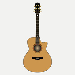 Naklejka premium Acoustic guitar. Realistic stringed musical instrument. Vector illustration.