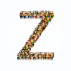 A group of people in the shape of English alphabet letter Z on light background. Vector illustration.