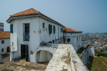Fototapeta na wymiar Infamous medieval defence structure Fort Coenraadsburg overlooking Elmina Castle, Gold Coast, Elmina, Ghana