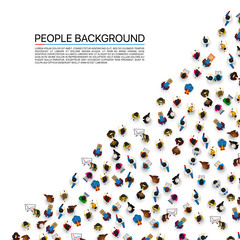 Big angle people crowd on white background. Vector illustration.
