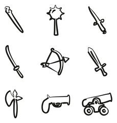 Old Weapons Icons Freehand Fill