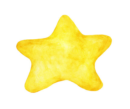 Hand painted watercolor of yellow star isolated on white background.