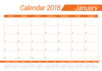 January 2018 calendar planner vector illustration