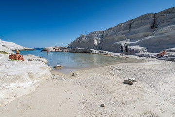 La spiaggia di Sarakiniko a Milos, arcipelago delle isole Cicladi GR
