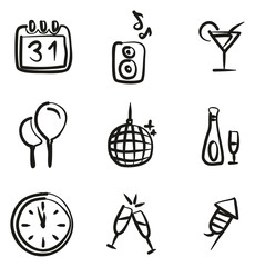 New Years Eve Icons Freehand 