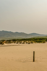 Fototapeta na wymiar Desertic beach with fence under sand beach with fence under sand