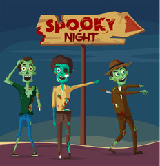 Spooky night. Halloween party. Cartoon vector illustration