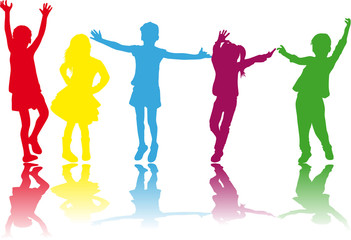 Vector silhouette of children on white background.