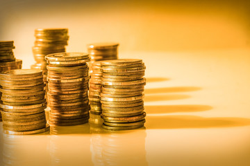 rows of coins, business, Finance and banking concept