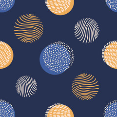 Hand drawn stylish modern dark blue seamless abstract pattern, scandinavian design style. Vector illustration