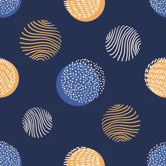 Fotobehang Donkerblauw Hand getekende stijlvolle moderne donkerblauwe naadloze abstracte patroon, Scandinavische ontwerpstijl. vector illustratie