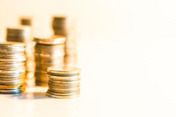 rows of coins, business, Finance and banking concept