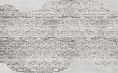 Fototapeta premium Vintage whitewashed uneven plastered aged brick wall textured background.