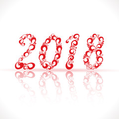 Happy New Year 2018 background. Template for greeting card, poster, banner. Handwritten ornate red color 