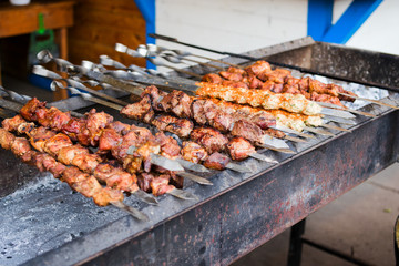 grilled meat on skewers