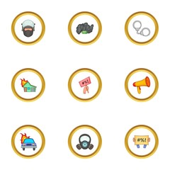 Police icons set, cartoon style