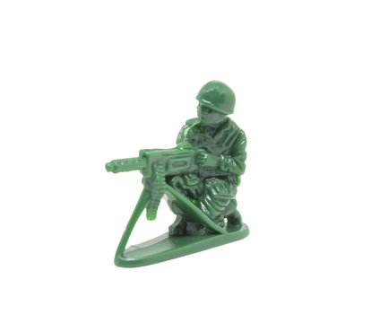 miniature toy soldier on white background, close-up