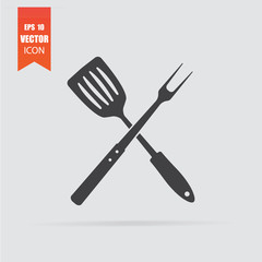 Barbecue tools icon in flat style isolated on grey background.