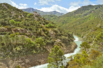 Mountains and river Gàllego in Aragon.
