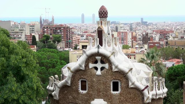 Park Guell in Barcelona with a beautiful view over the city