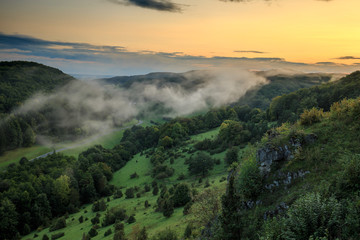 Picturesque Bavarian Autumn Hill Countryside Landscape in September Germany at Sunset