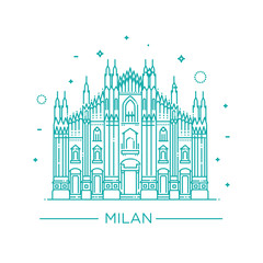 Vector line illustration of Milan Cathedral, Milan, Italy.