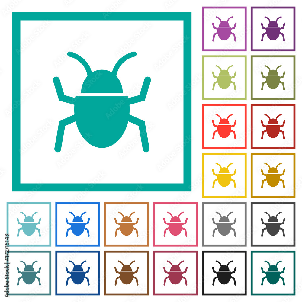 Poster Bug flat color icons with quadrant frames