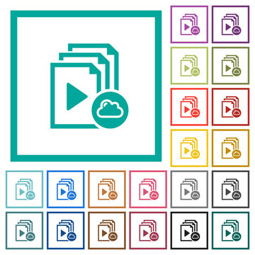 Cloud playlist flat color icons with quadrant frames