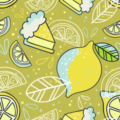 Cercles muraux Citrons Modèle sans couture dessiné à la main avec des citrons. Doodle vecteur de papier peint. Illustration colorée et lumineuse avec des fruits frais.
