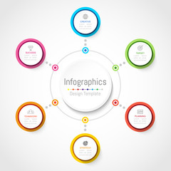 Fototapeta premium Infographic design elements for your business data with 6 options, parts, steps, timelines or processes, Circle round concept. Vector Illustration.