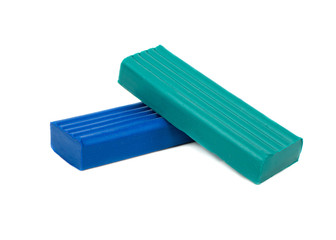 Pieces green and blue plasticine