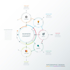 Infographic template, circle design with arrows sign and 5 options or steps. Can be used for business, infograph template, process infographics, diagram chart, flowchart, processes diagram, time line