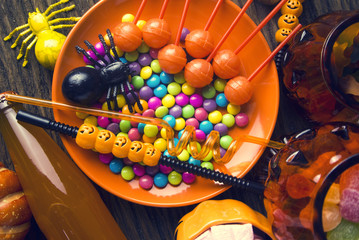 halloween party drink juice and candy
